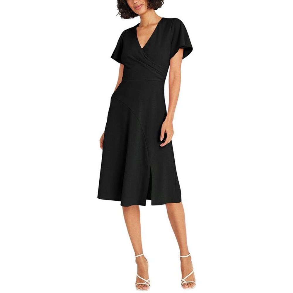 Maggy London Black Flutter Sleeve A-Line Midi Dress